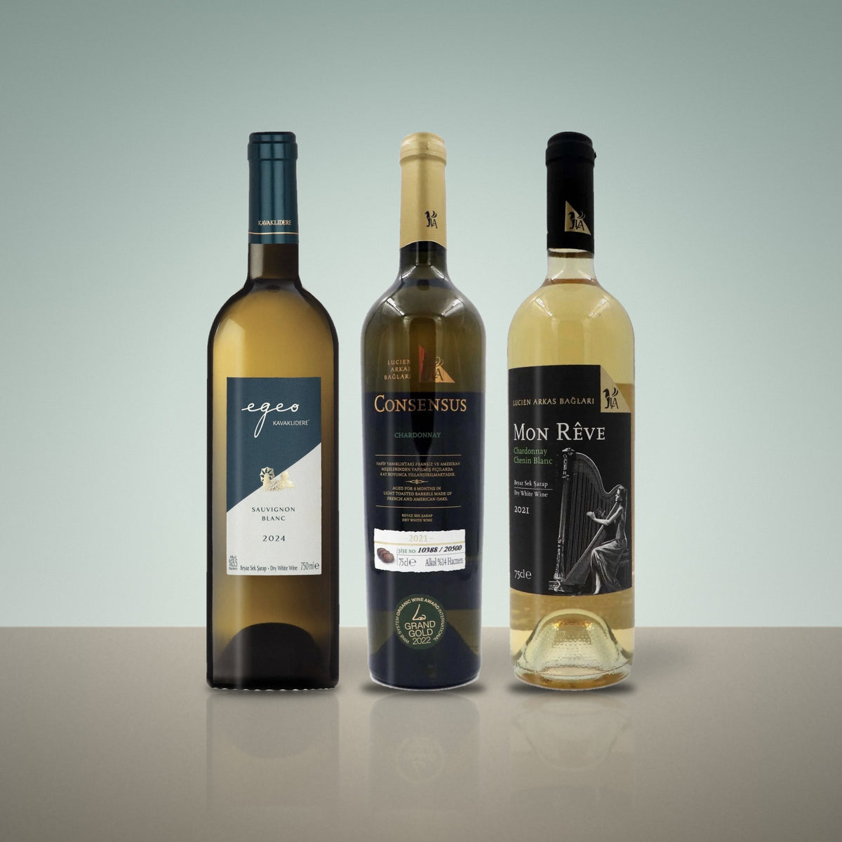 Weißwein-Paket Ägäische Brise: Egeo Sauvignon Blanc, Consensus Chardonnay und Mon Rêve Weiß