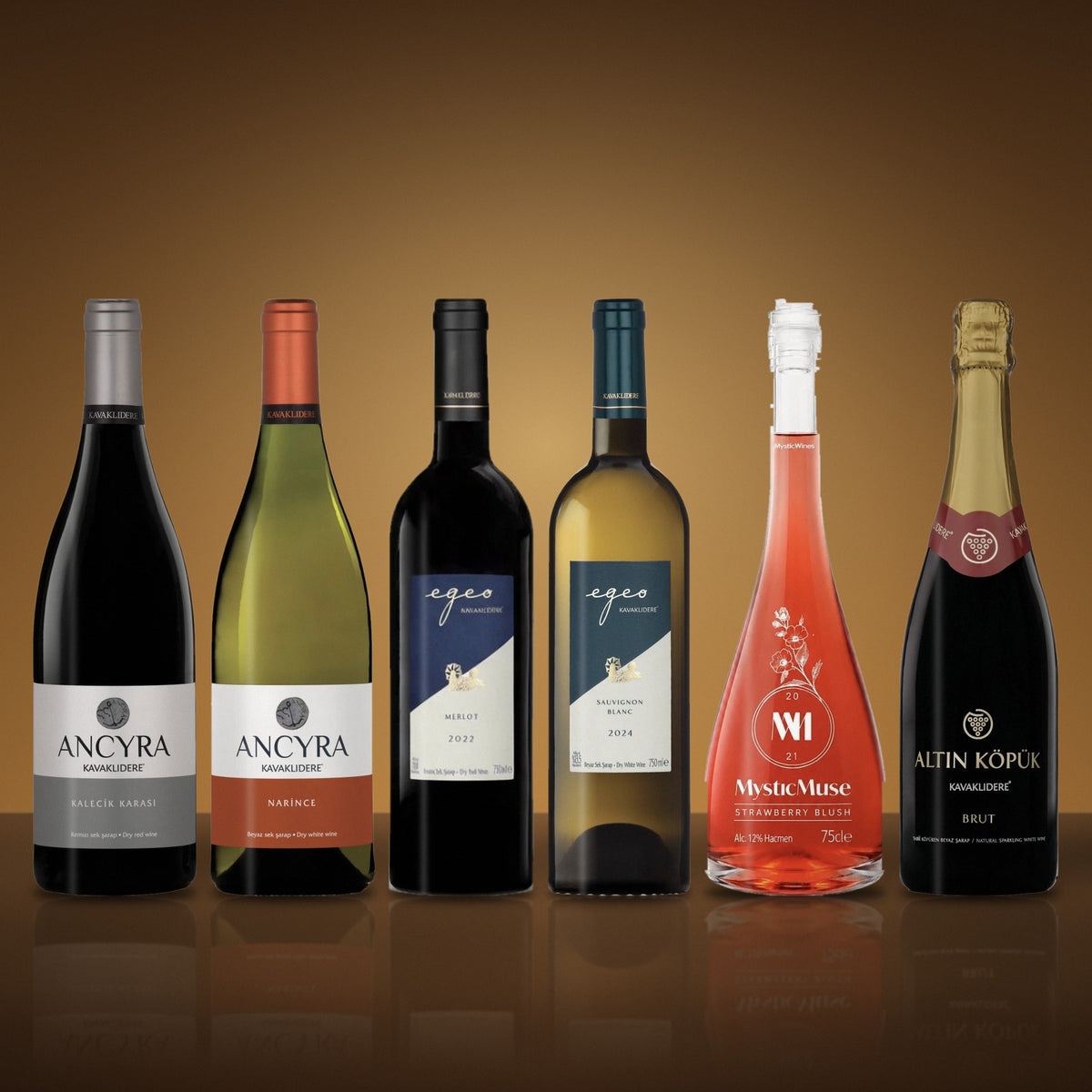 6er-Weinpaket Türkei-Weinreise: Ancyra Kalecik Karası, Ancyra Narince, Egeo Merlot, Egeo Sauvignon Blanc, Mystic Muse und Altın Köpük