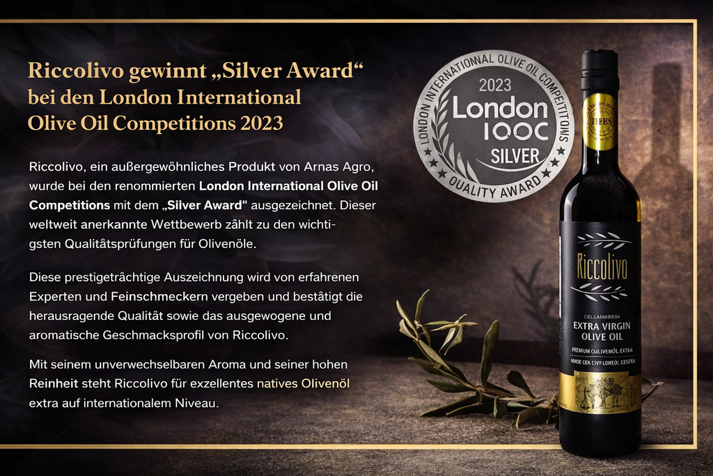 Riccolivo Premium Natives Olivenöl Extra 500 ml – Early Harvest – Kaltgepresst – Ausgezeichnet London 2023